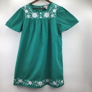 Studio West Cotton Teal Dress with White Floral Embroidery